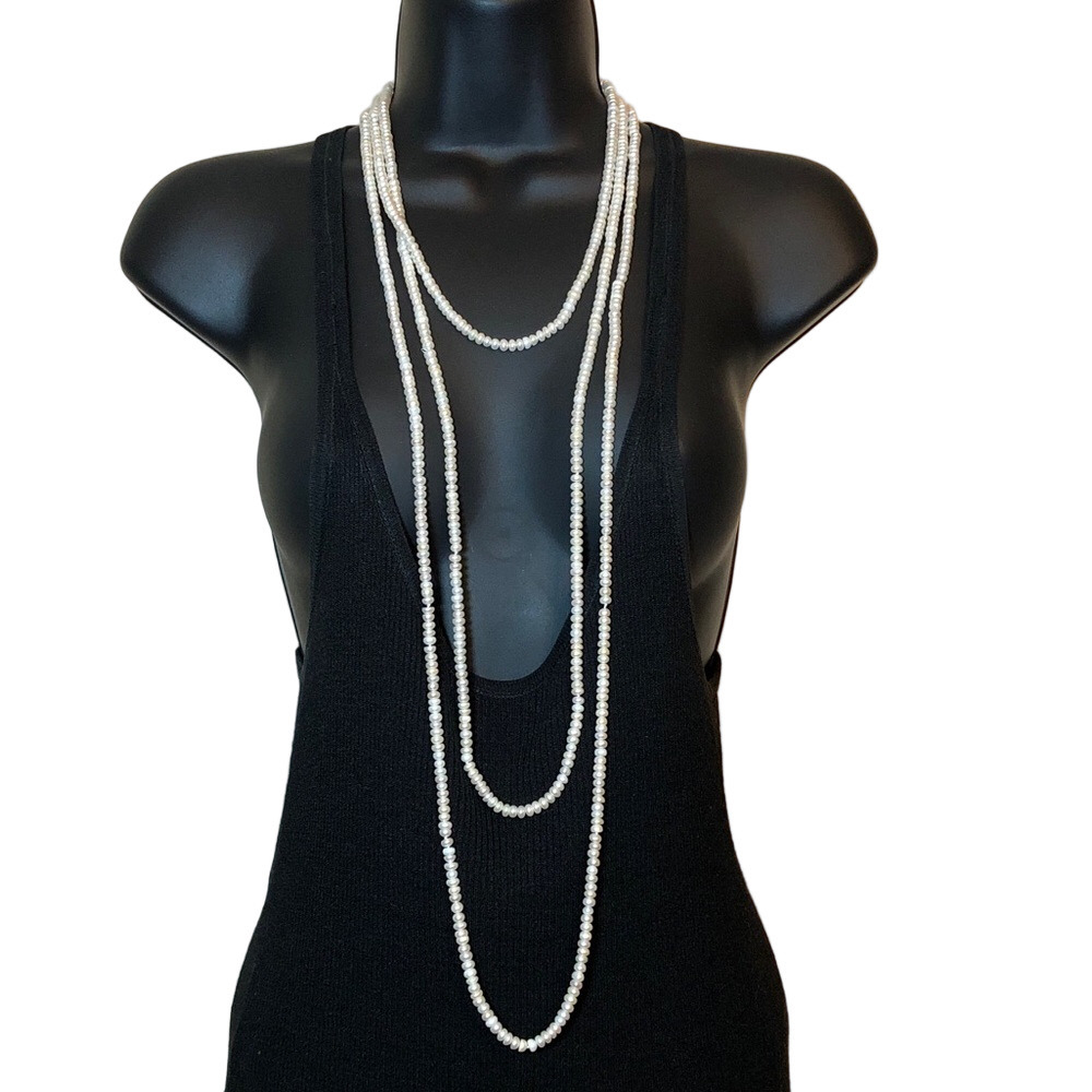 Genuine cultured freshwater button pearls necklace extra long 102 inch necklace - Picture 6 of 6